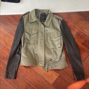 Veda Olive & Black Utility Jacket with Leather Sleeves